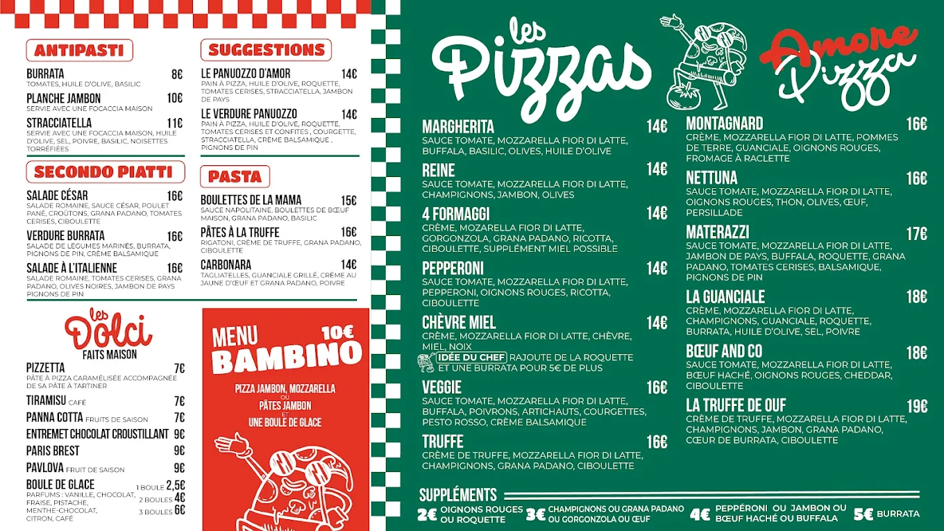Carte imprimée Amore Pizza, première face