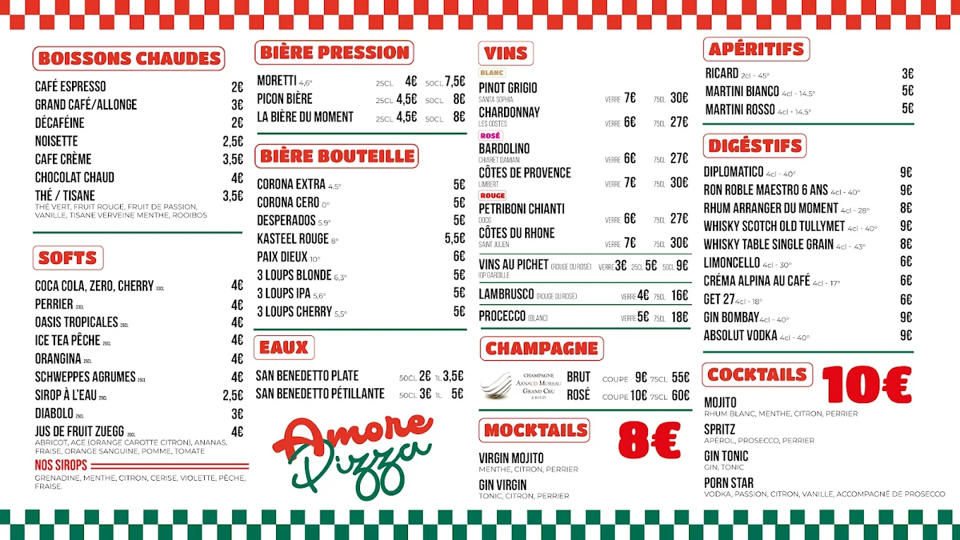 Carte imprimée Amore Pizza, seconde face